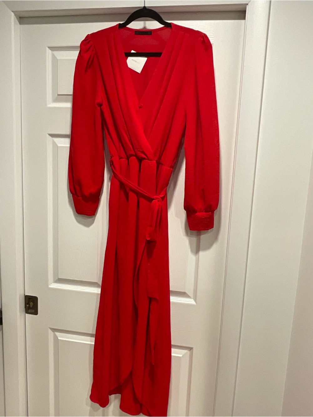 Classic Red Midi Wrap Dress with Tie Waist